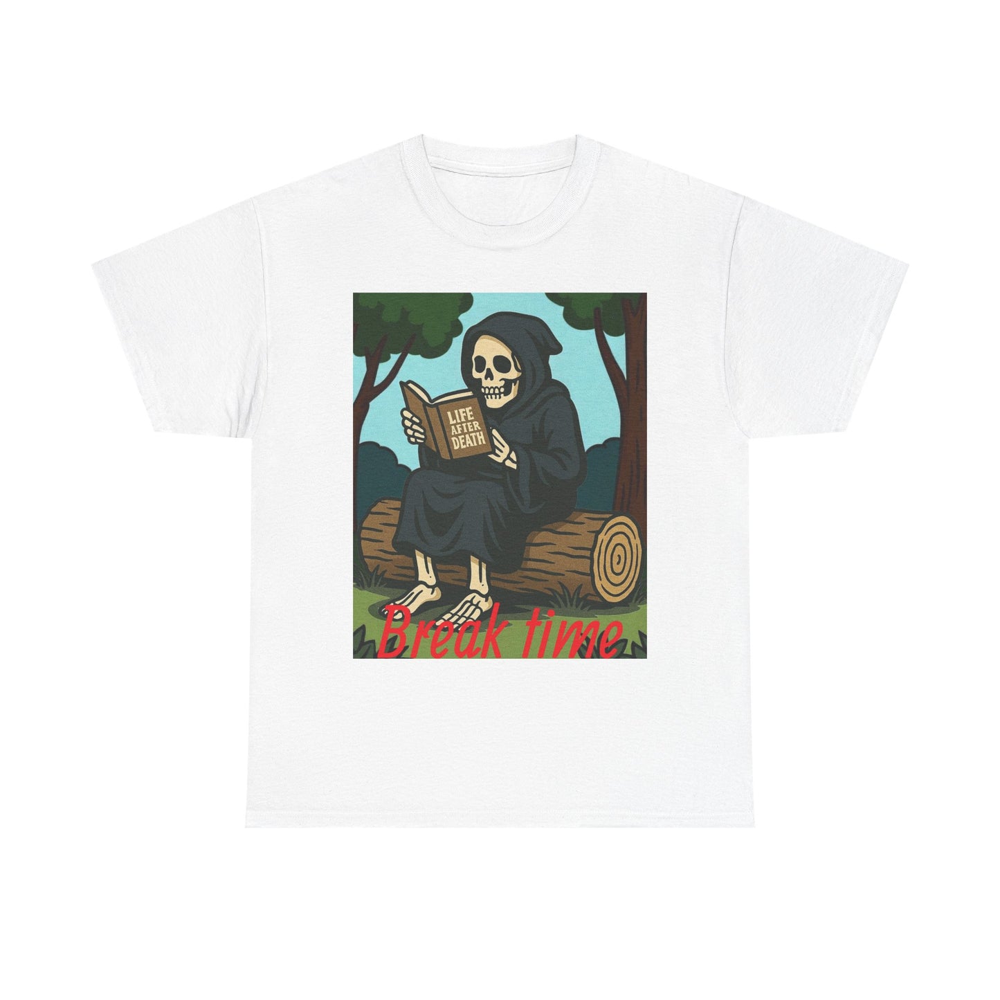 Grim Reaper Unisex Tee, Life After Death Book Shirt, Dark Fantasy Tshirt, Death Reader Top, Gothic Apparel, Cotton Tee for Him/Her book time