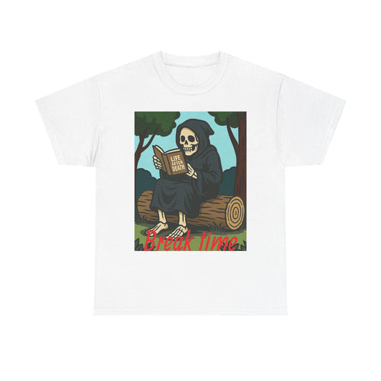 Grim Reaper Unisex Tee, Life After Death Book Shirt, Dark Fantasy Tshirt, Death Reader Top, Gothic Apparel, Cotton Tee for Him/Her book time